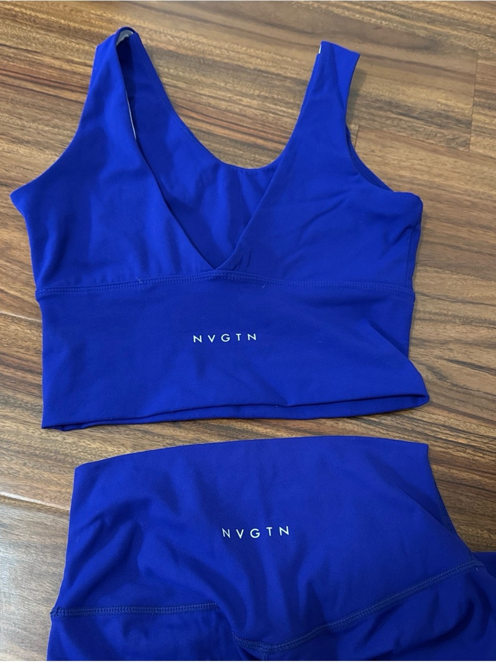 NVGTN Women's Blue V-Neck Active Bralette and High-Waist Bottoms Set